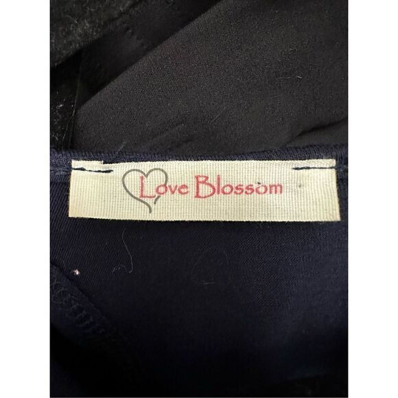 Love Blossom Womens Keyhole Tie Scoop Neck Waist A Line Dress Navy Blue Large - Picture 3 of 3
